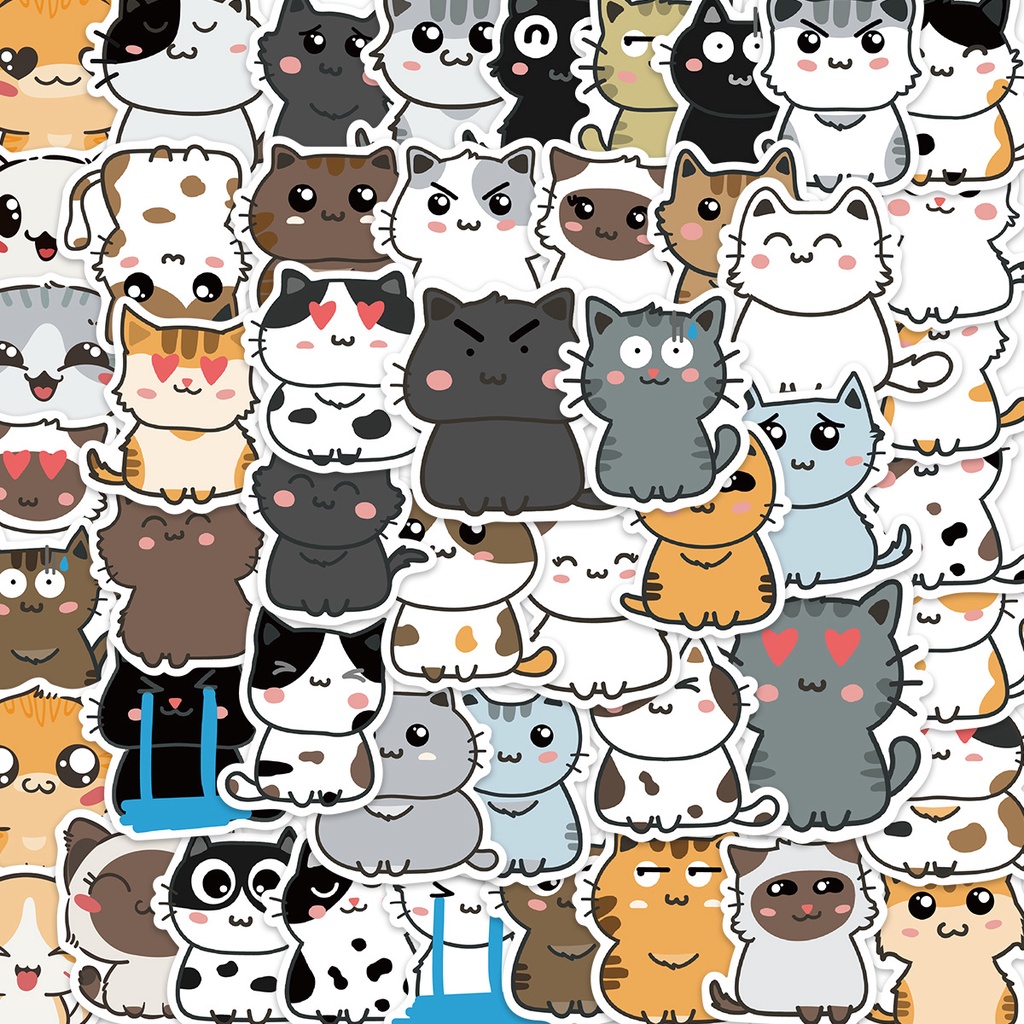 50PCS Cute Cat Meme Waterproof Stickers For Laptop Luggage Phone ...