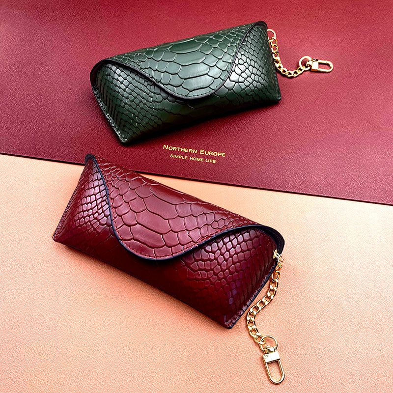 Cowhide Universal Men Women Green PressureProof Glasses Bag Portable