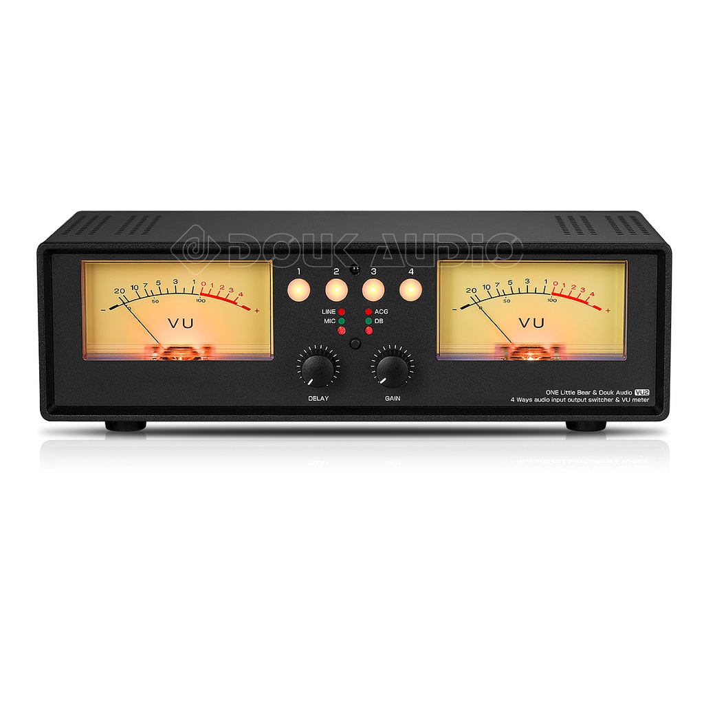 VU2-L Bulb Version MIC LINE Dual VU Meter Audio Splitter Box 4-Way