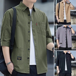 Summer Half Sleeve Shirts Men Loose Solid Formal Simple All-match