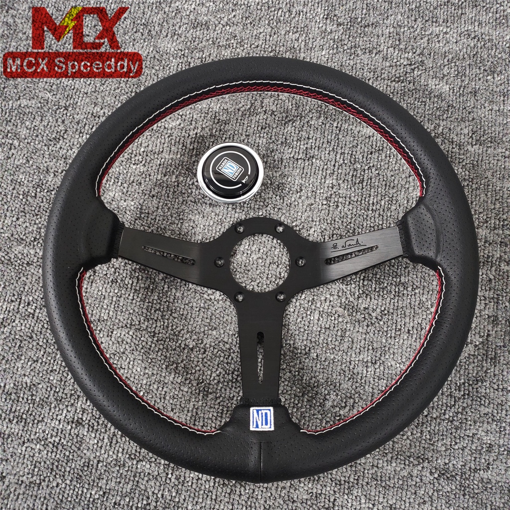 14inch 350mm ND Steering Wheel Black Deep Dish Real Leather Drift ...