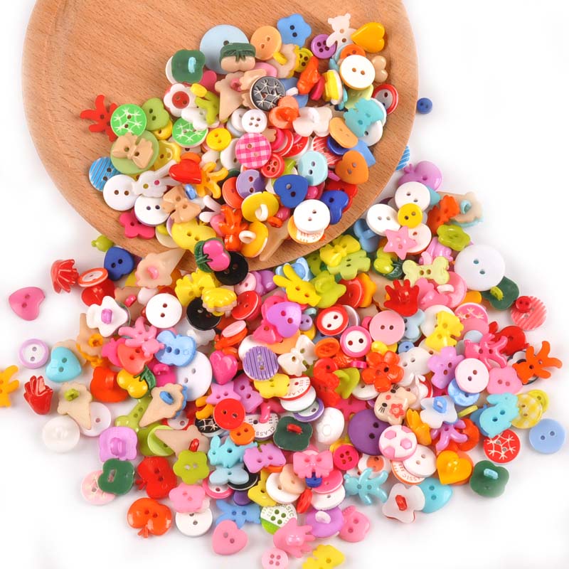 100Pcs Random Mix Cartoon Dyed Shank Flatback Plastic Buttons For ...