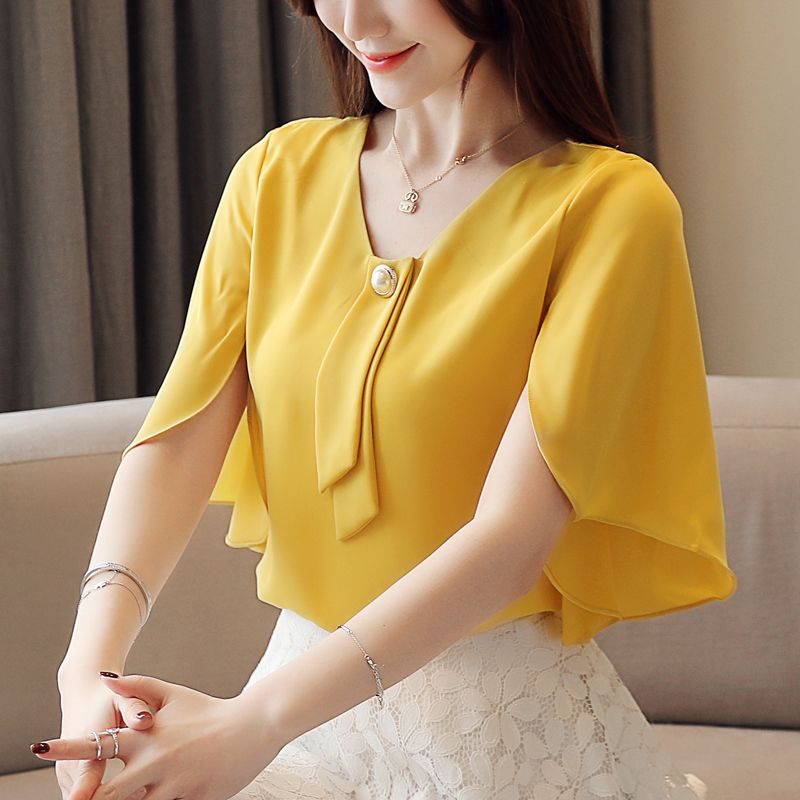 Elenzga Pl Size Women's French Style V-Neck Short Sleeve Bloe