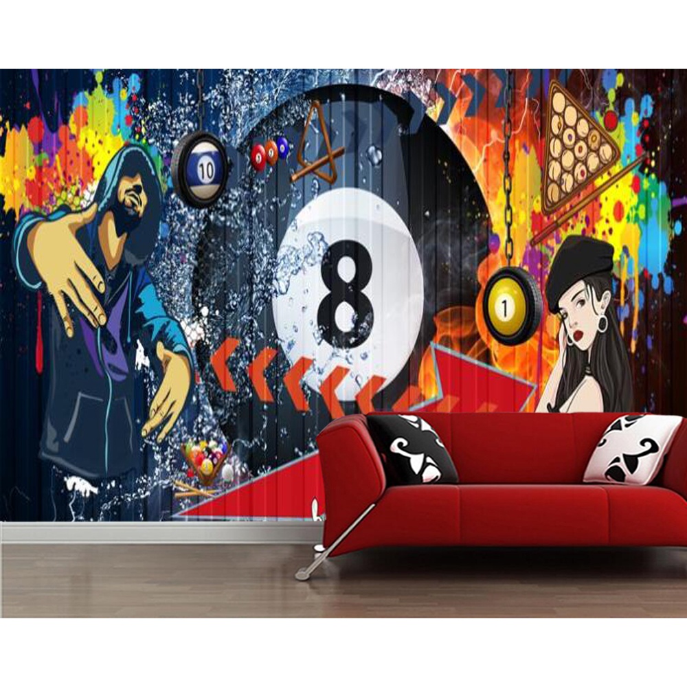 Custom graffiti billiard wallpaper mural billiards room industrial