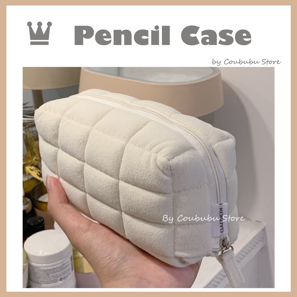 Ready Stock cute pencil case Large Capacity Beige Plush Pencil Box