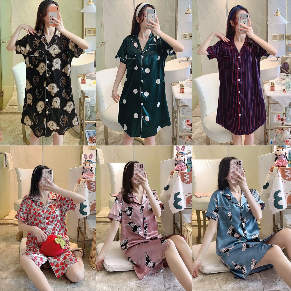 Women Sexy Silk Baju Tidur Sleepwear Satin Pyjamas Night Dress Pajamas Home  Wear Nightdress Clothing