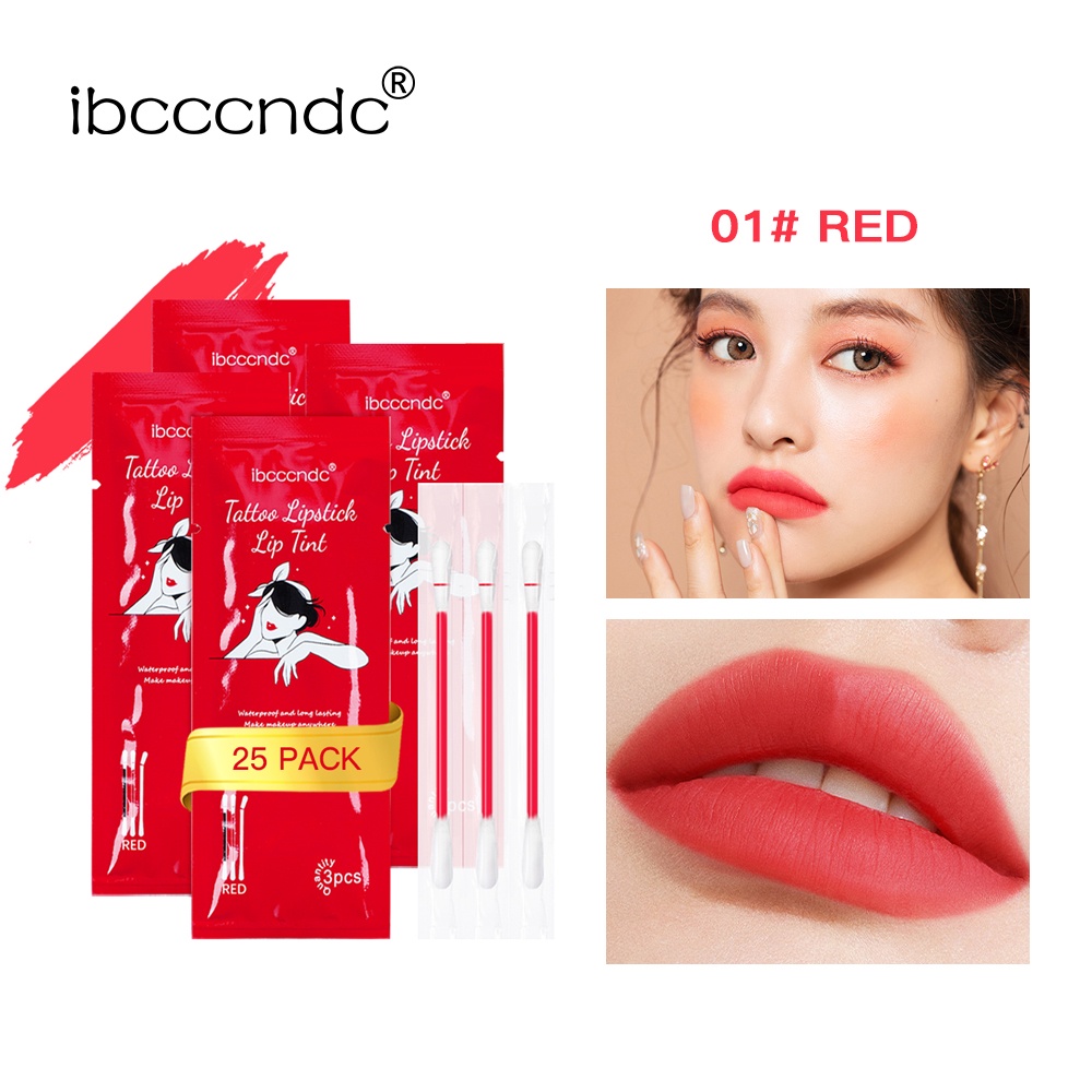 Ibcccndc 25 Packs Tattoo Lipstick Cotton Swab Durable Waterproof Liquid