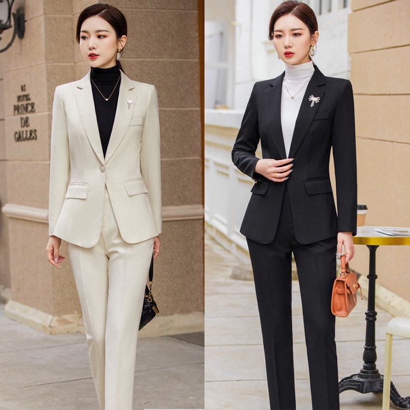 Ready Stock!!!Black Apricot Khaki Green Women Blazer and Pant Suit Office  Ladies Business Work Wear Piece Set Female Long Sleeve Jacket And Trouser
