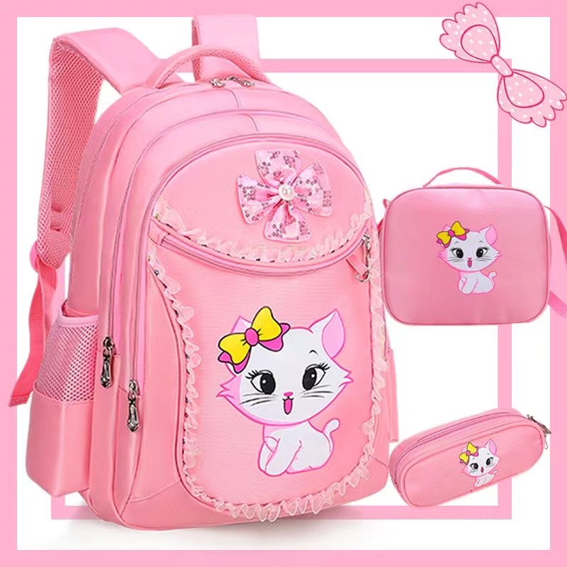33/45cm bag Kids backpack primary school bag 1-6 grade waterproof large  capacity lightweight kawaii Mary cat cute princess girl school trolley bag 