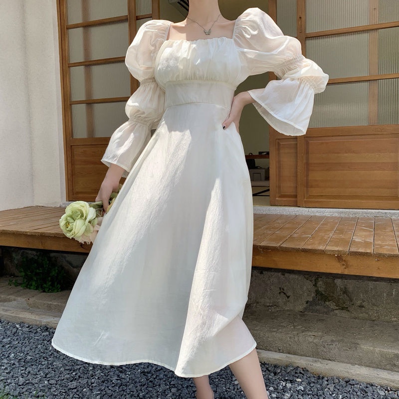 White Bubble Sleeves Dress Women's Spring 2023 New French Gentle Design ...