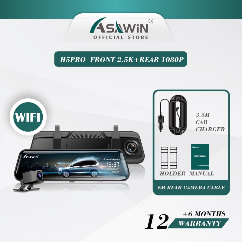 Asawin H5PRO 10 Inch 2K WIFI Mirror Dual Lens Dash Cam For Car Dvr ...