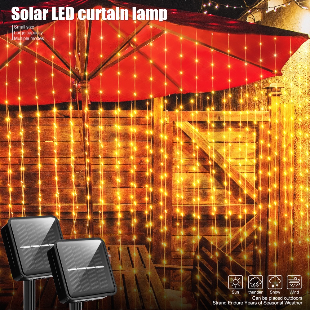 LED Fairy curtain Solar Lights Waterproof 8 Lighting Modes String