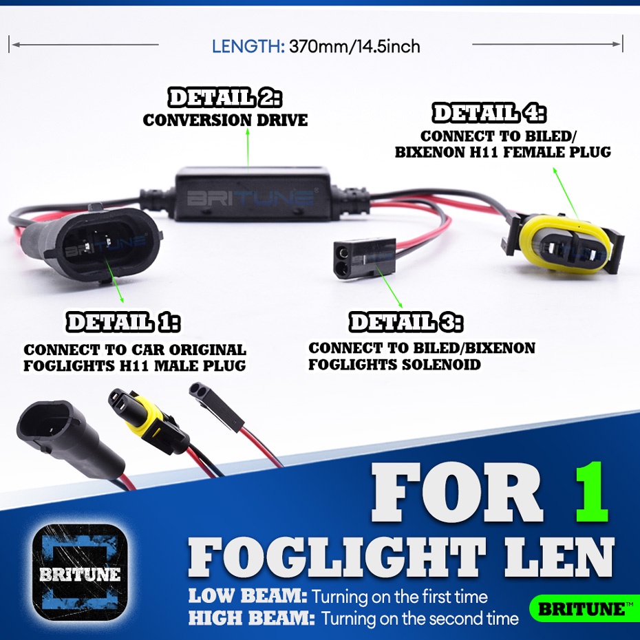 H11 Fog Lamp High Low Controller Wiring Control Cable For Bi-Xenon Bi ...