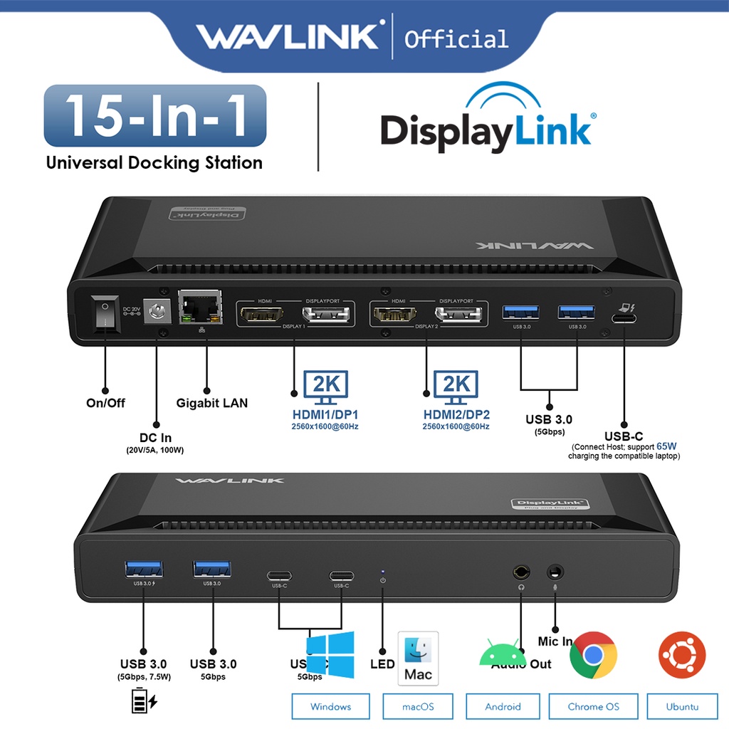 Wavlink Universal Docking Station With Displaylink Usb Laptop Dock Dual