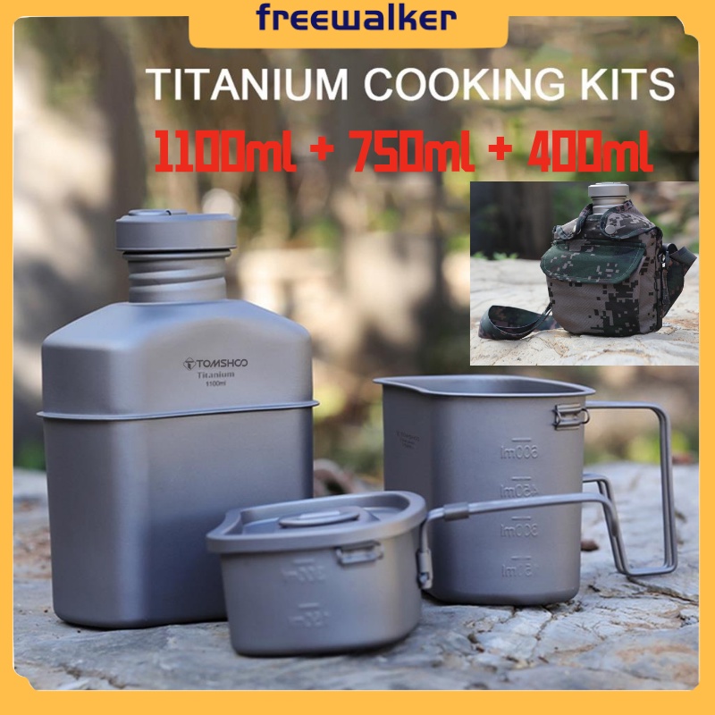 TOMSHOO 3Pcs Titanium Water Bottle Canteen Cups Set Ultralight Outdoor