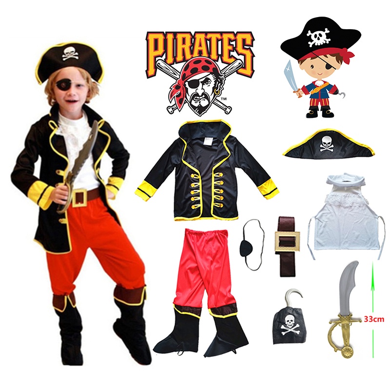 Kids Boys Pirate Costume Cosplay Pirates of the Caribbean Birthday Gift ...