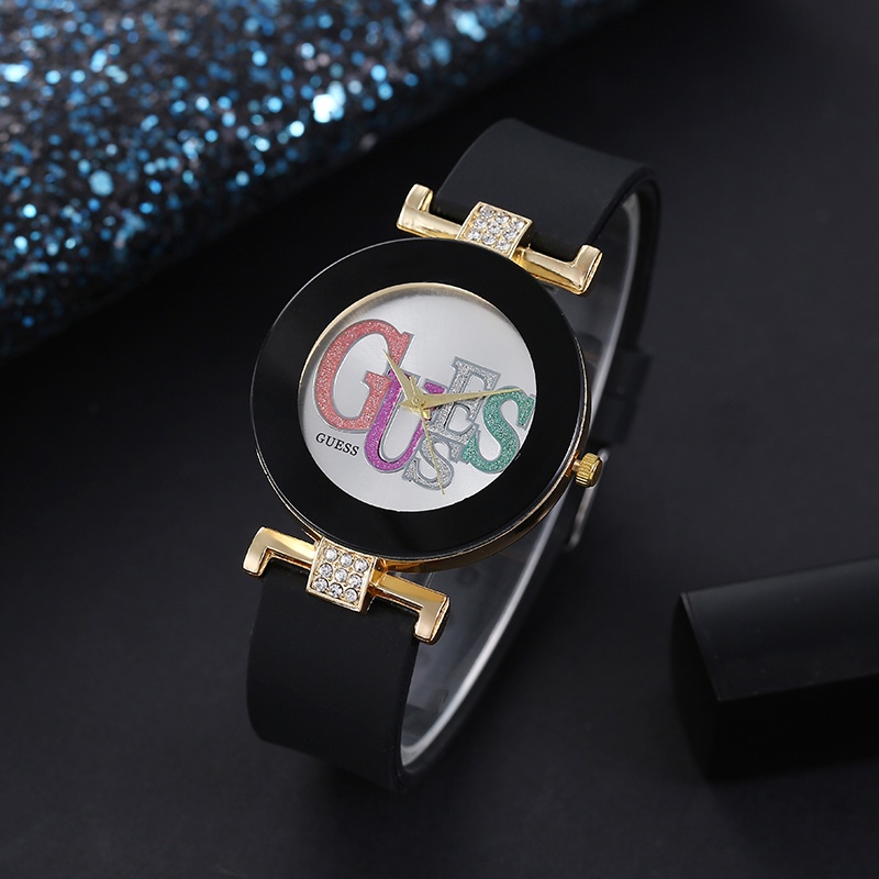 2023 New GUESS Ladies Fashion Simple Round Large Dial Quartz Watch Sports Silicone Watch Shopee Philippines