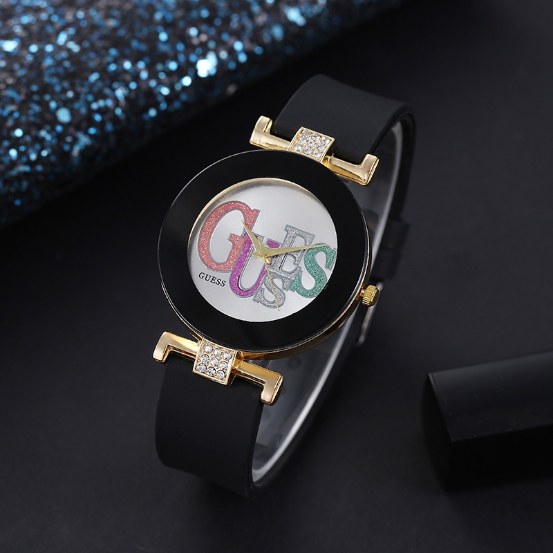 2023 New GUESS Ladies Fashion Simple Round Large Dial Quartz Watch Sports Silicone Watch Shopee Philippines