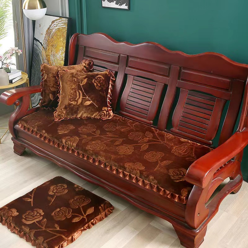 Thick Wooden Sofa Cushion Four Seasons Universal Solid Wood Three Seats ...