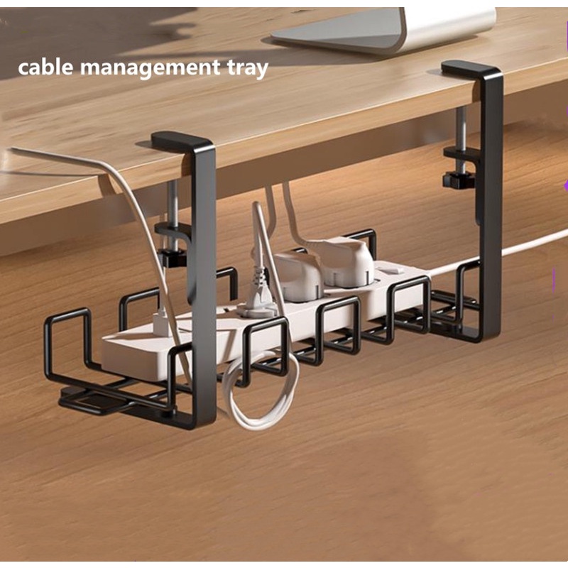 No Need to Drill Under Desk Cable Management Tray Clamp Hidden Cable ...
