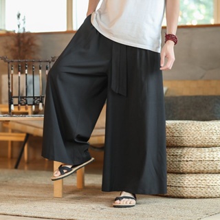 Women's Cotton Linen Retro Linen Trousers Wide Leg Pants Chinese Style  Vintage