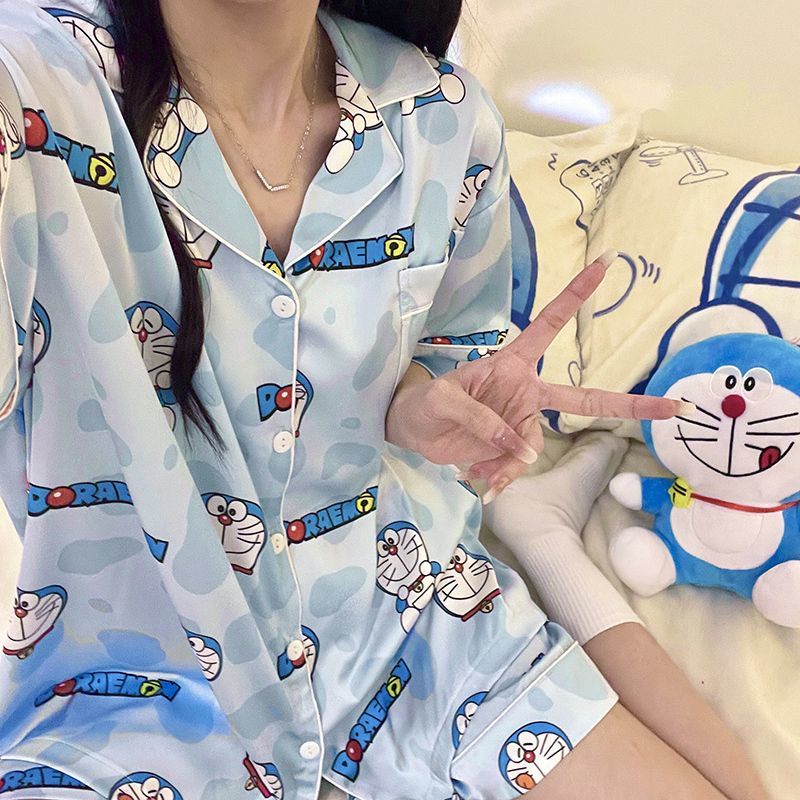 Summer Pajamas Female Cartoon Tinkerbell Cat Doraemon Short-Sleeve ...