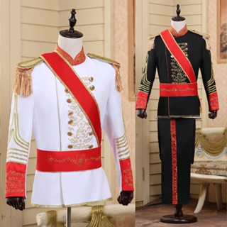 Noble Vintage Men's Steampunk Prince Costume Military uniform with hat  Retro Wedding Blazer Gothic Steampunk uniform