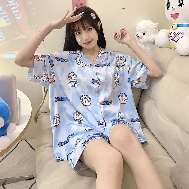 Summer Pajamas Female Cartoon Tinkerbell Cat Doraemon Short-Sleeve ...