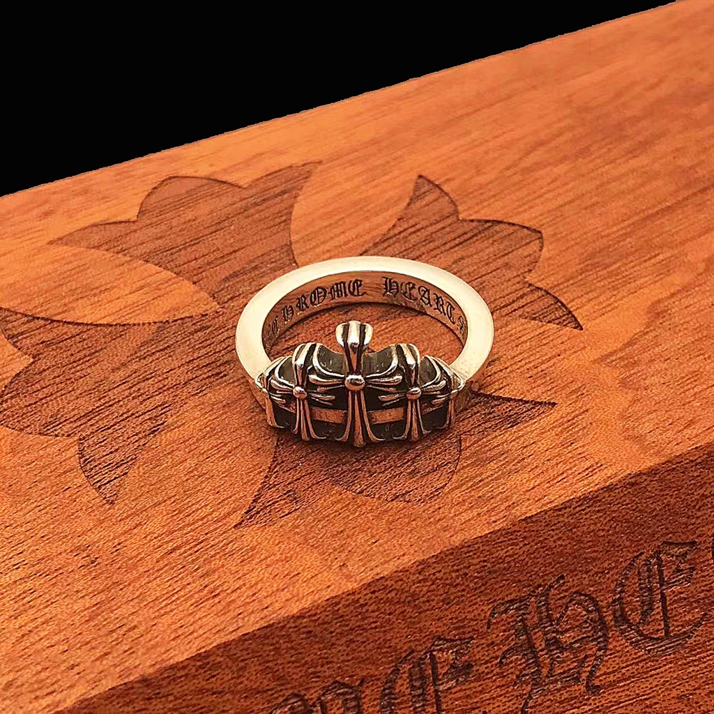 Chrome HEARTS Ring/925 Silver Mountain Shape Crown Cross Punk Ring ...