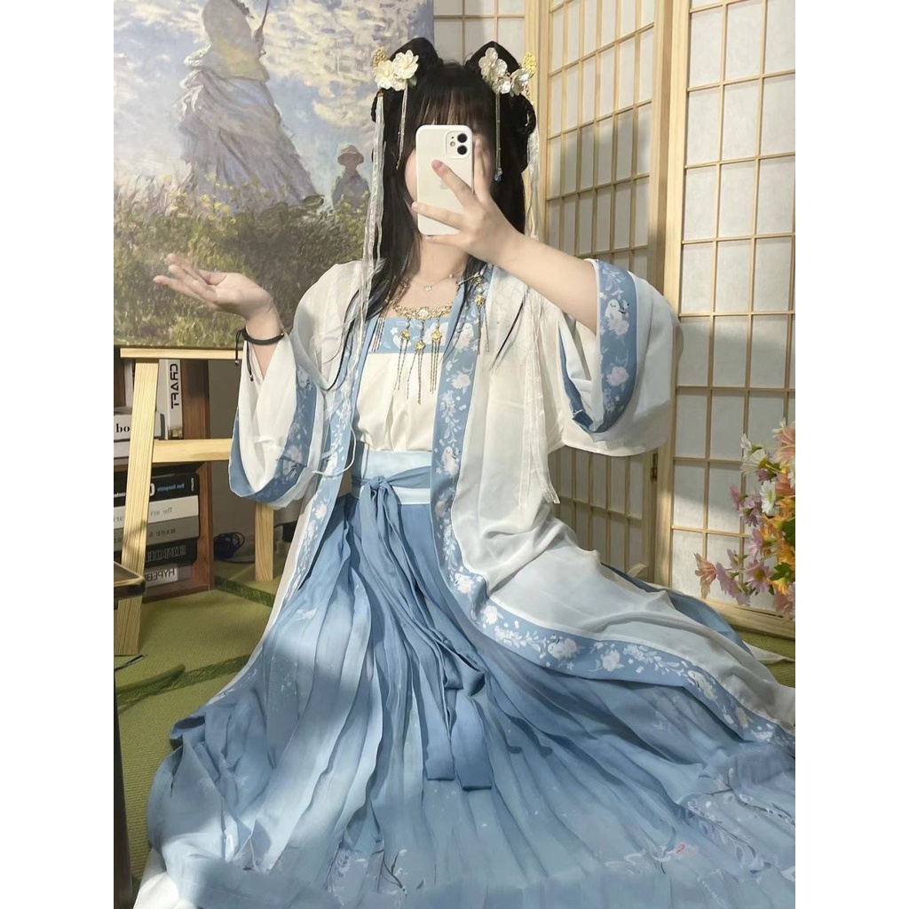 Song Dynasty Modern Hanfu Outerwear Changgan Temple Beizi and Wrap Skirt - 暖秋 Warm Autumn (Preorder)