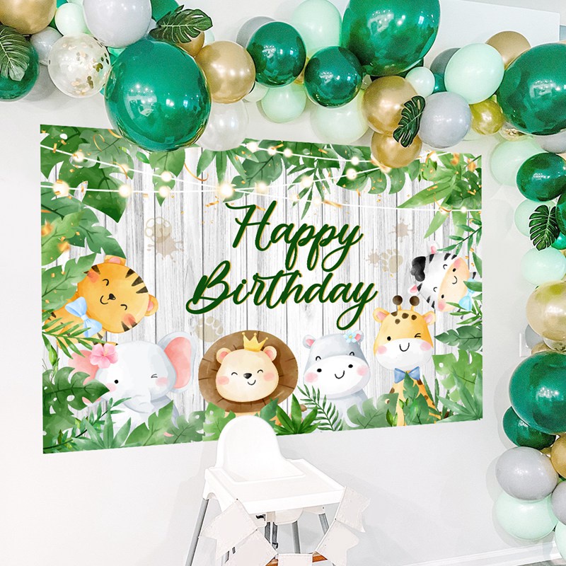 150*100Cm Jungle Animal Theme Happy Birthday Backdrop For Photoshot