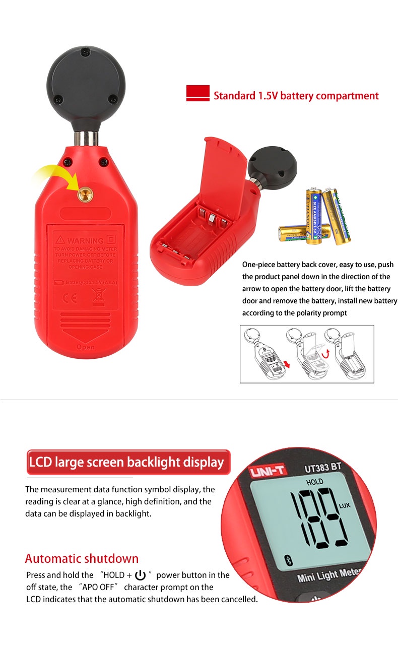 UNI-T UT383 Illuminometer UT383BT Bluetooth Mini Light Meter Lux Meter ...