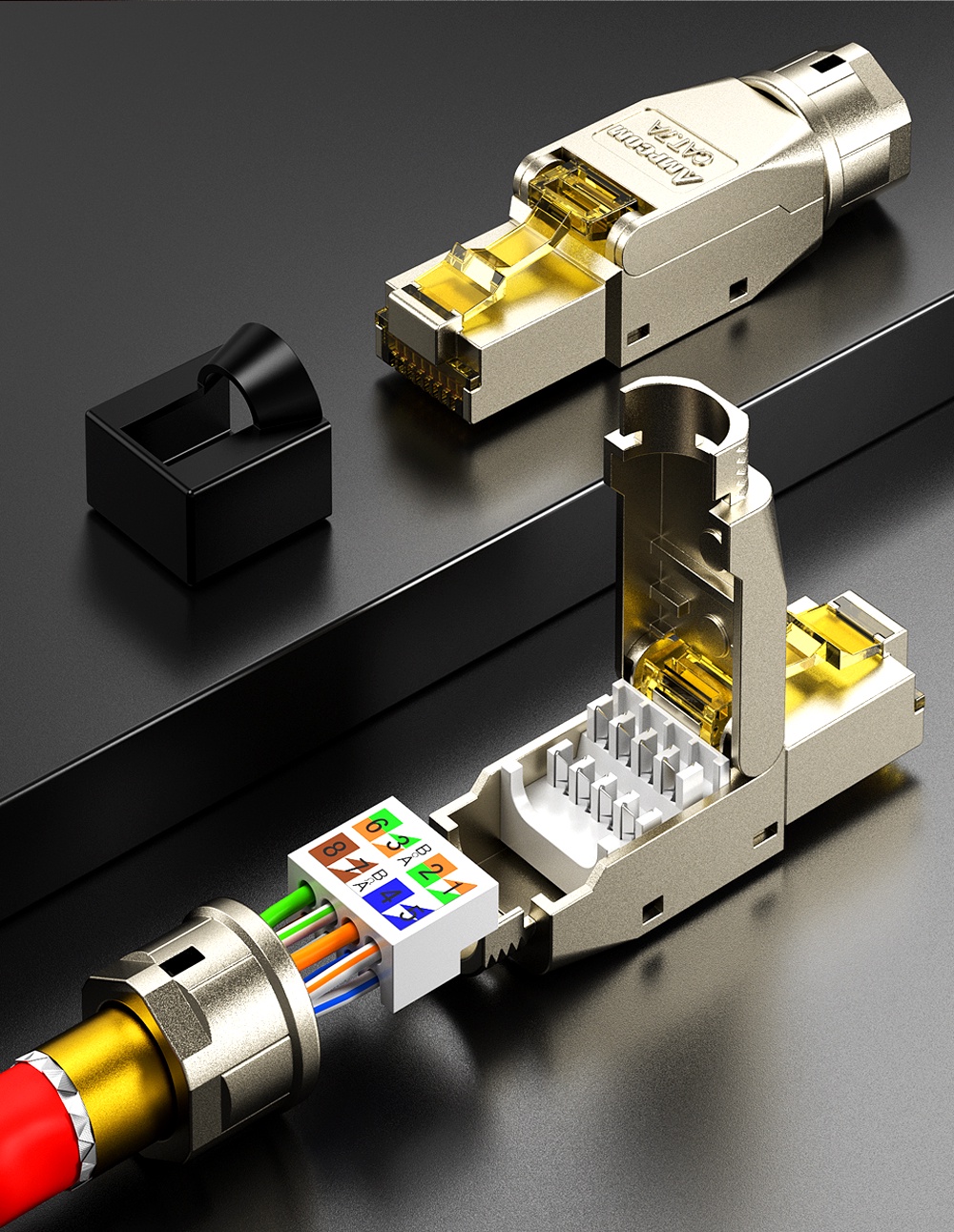 AMPCOM Toolless RJ45 Connector, CAT8/CAT7/CAT6A Tool Free Reusable ...