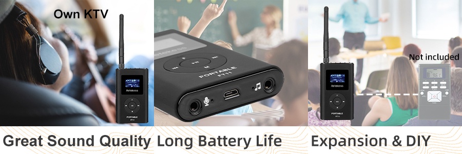 Retekess FT11 Portable FM Broadcast Transmitter – Built-in Mic, 300mW, 1500mAh Battery – For Church, Events