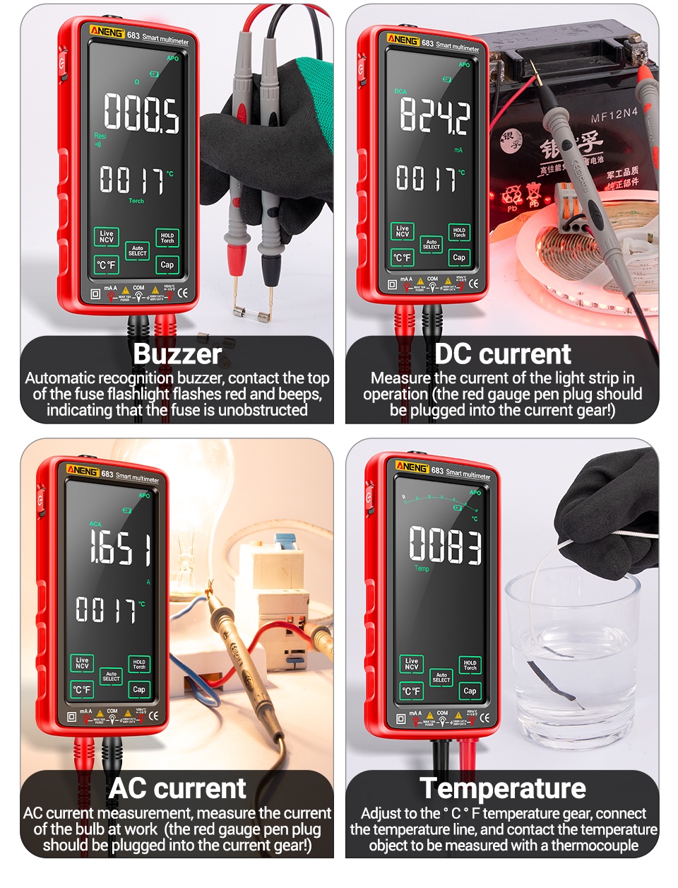 Aneng 683 6000 Counts Profesional Multimeter Ac/Dc Voltage Test Current ...