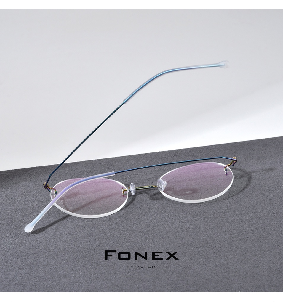 FONEX Titanium Alloy Glasses Frame Men Women New Rimless Retro Round ...