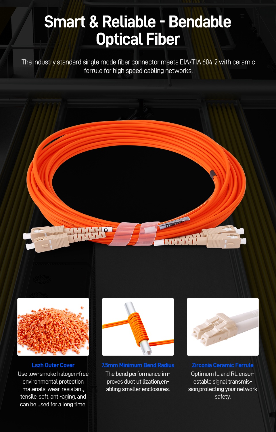 AMPCOM LC to SC Optic Fiber Patch Cable Multimode Duplex - 50 / 125um ...