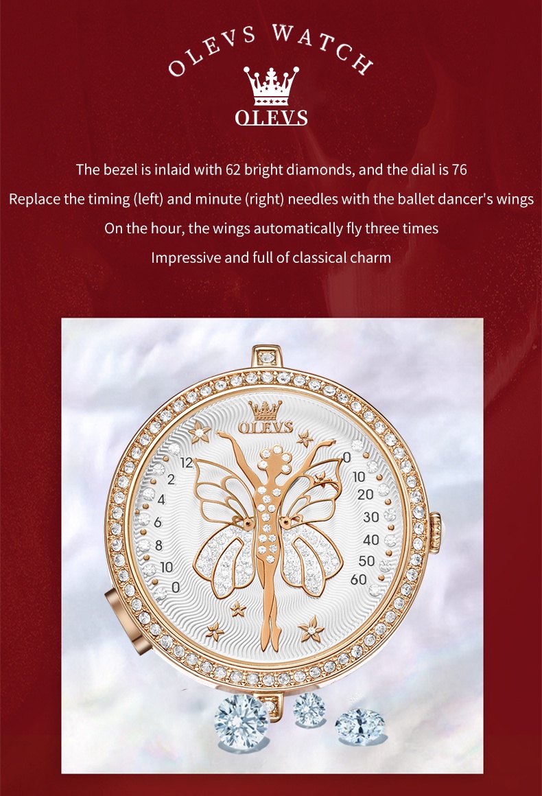 OLEVS Relo For Women Waterproof Original Angel Wings Leather Watch ...