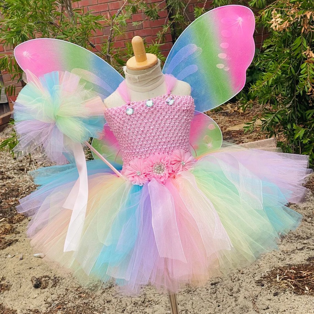 Girls Pastel Butterfly Fairy Dress Kids Flower Tutu Dress Wing Stick Outfit Children Birthday Halloween Christmas Costumes Cloth Photography Dress Outfit Shopee Philippines