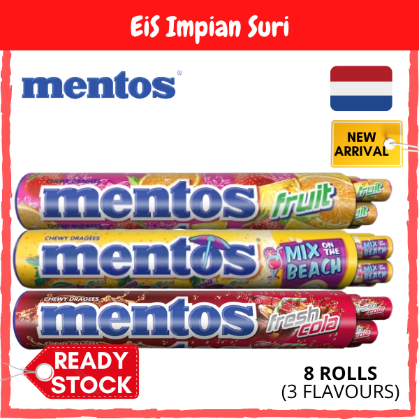 Mentos Giant 8 Rolls 296G Mentos Fruit/Mix on the Beach/Cola (8 x 37G ...