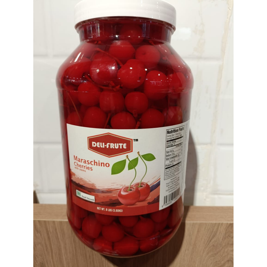DELI FRUTE MARASCHINO CHERRIES WITH STEMS 3.6KG (MAX 2 TUB PER ORDER