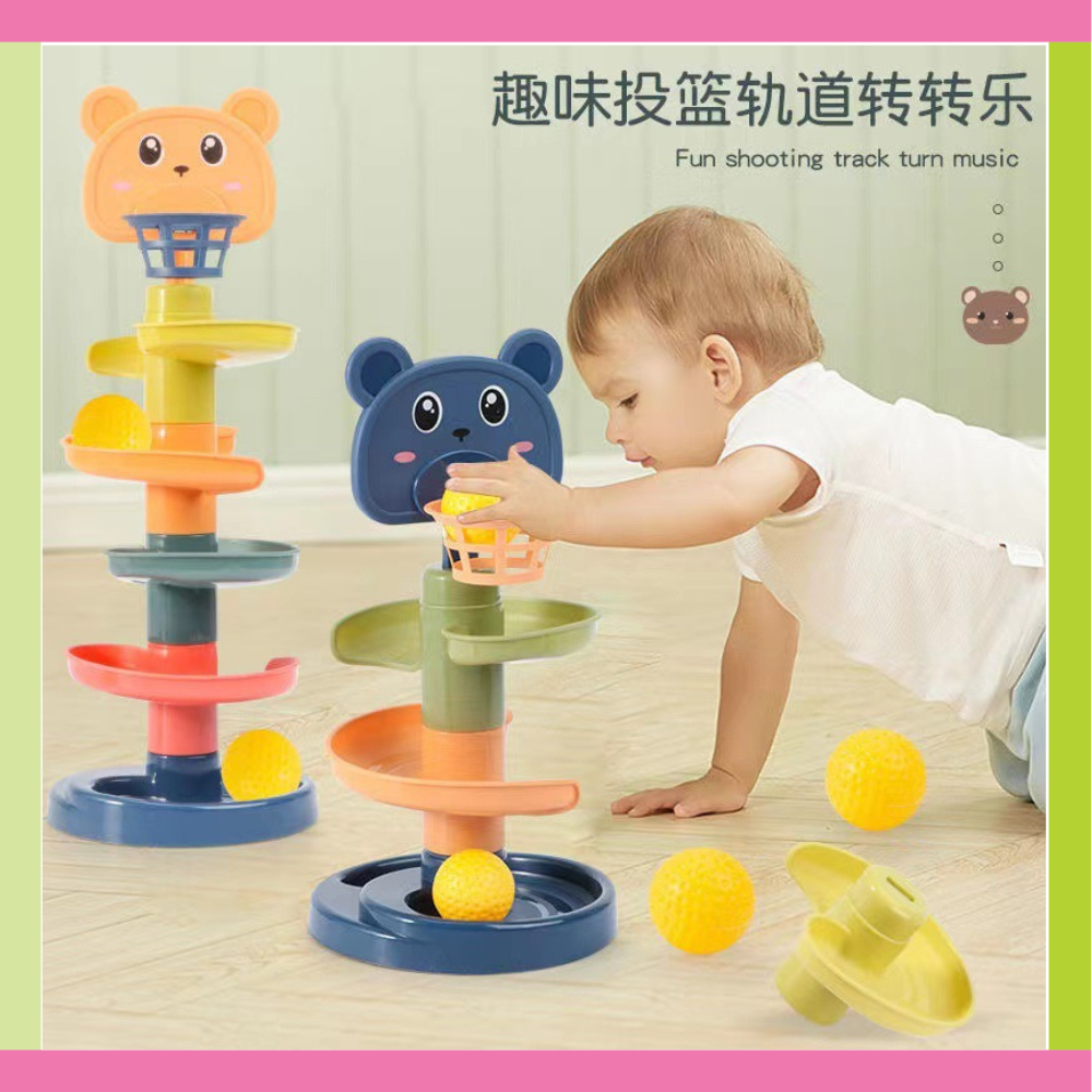 Fun Track Slide Tower Rolling Stack Drop and Go Ball Ramp Toy Set for ...