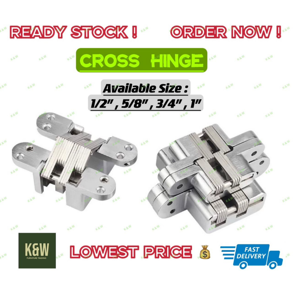 180 Degree Zinc Alloy Hidden Hinges Invisible Concealed Cross Door Hinge Bearing Silver Ensel