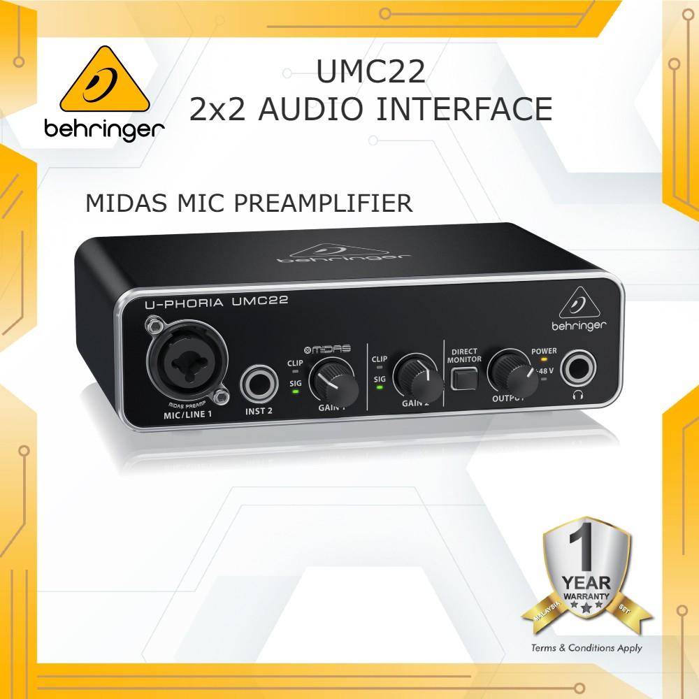 BEHRINGER UPHORIA UMC22 2x2 USB Audio Interface Midas Mic Preamp