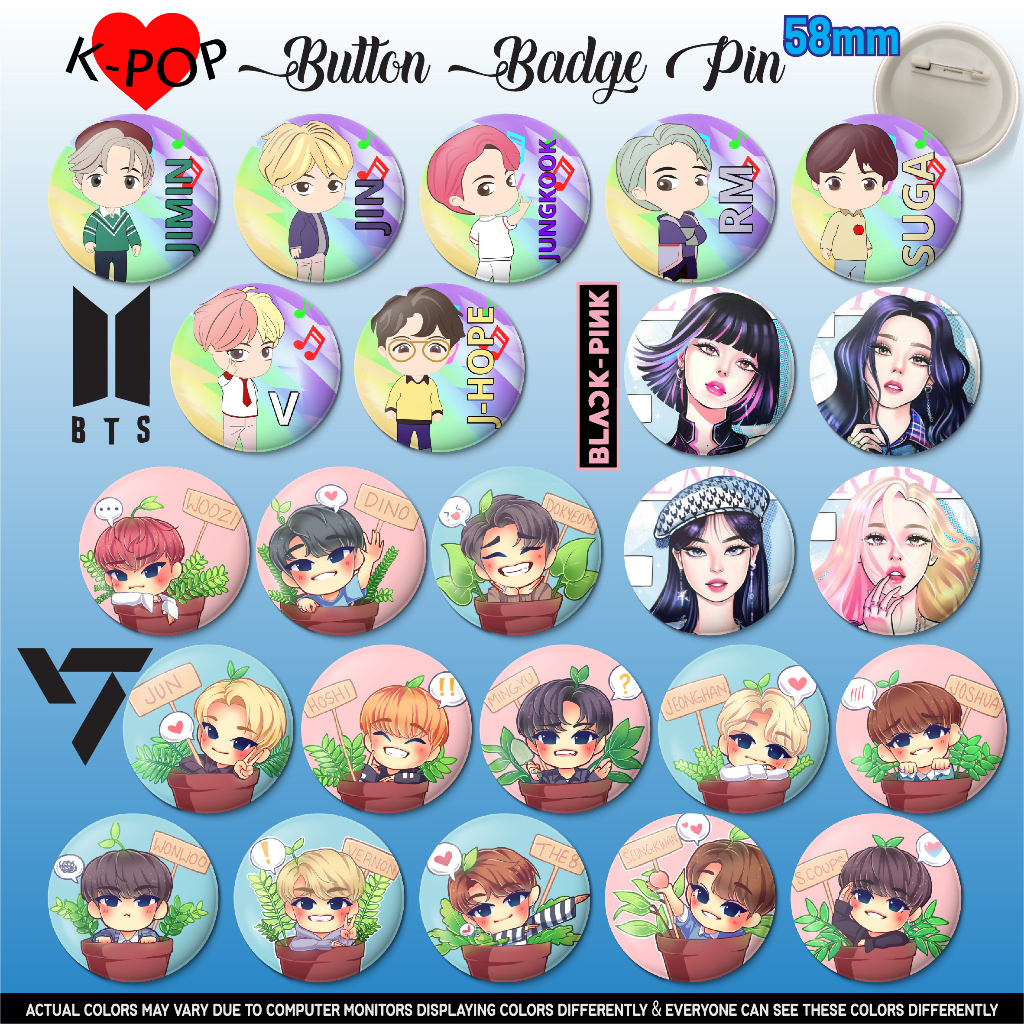 Button Badge Pin 58mm Korean KPop BTS Black-Pink Seventeen | Shopee ...