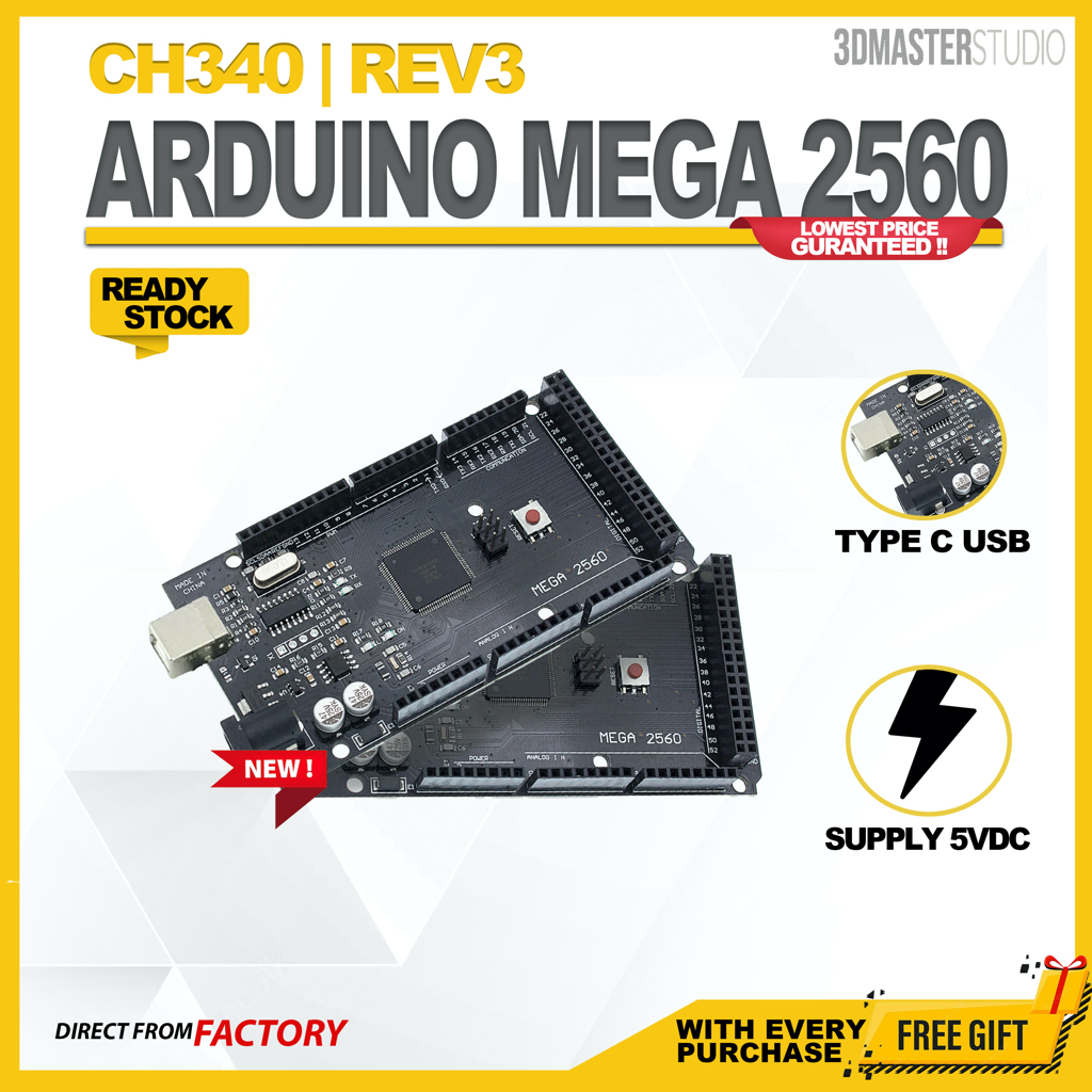 Arduino Mega 2560 R3 High Quality Black with CH340 TYPE C USB - Board ...