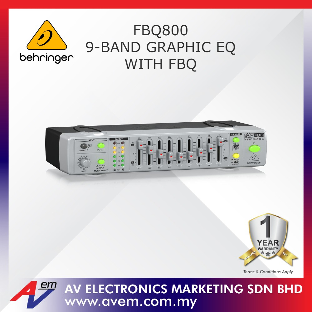 BEHRINGER FBQ800 Ultra-Compact 9-Band Graphic Equalizer With FBQ For Studio And Stage Applications