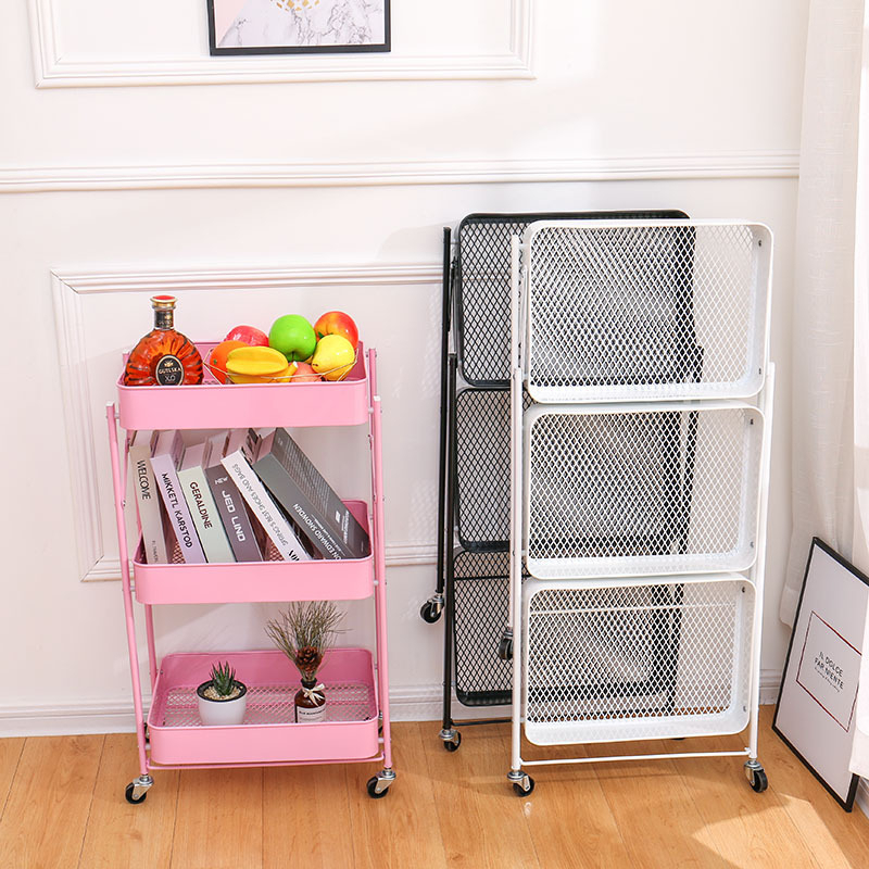 3-tier Metal Trolley Rack Foldable Kitchen Pantry Storage 3-Tier ...