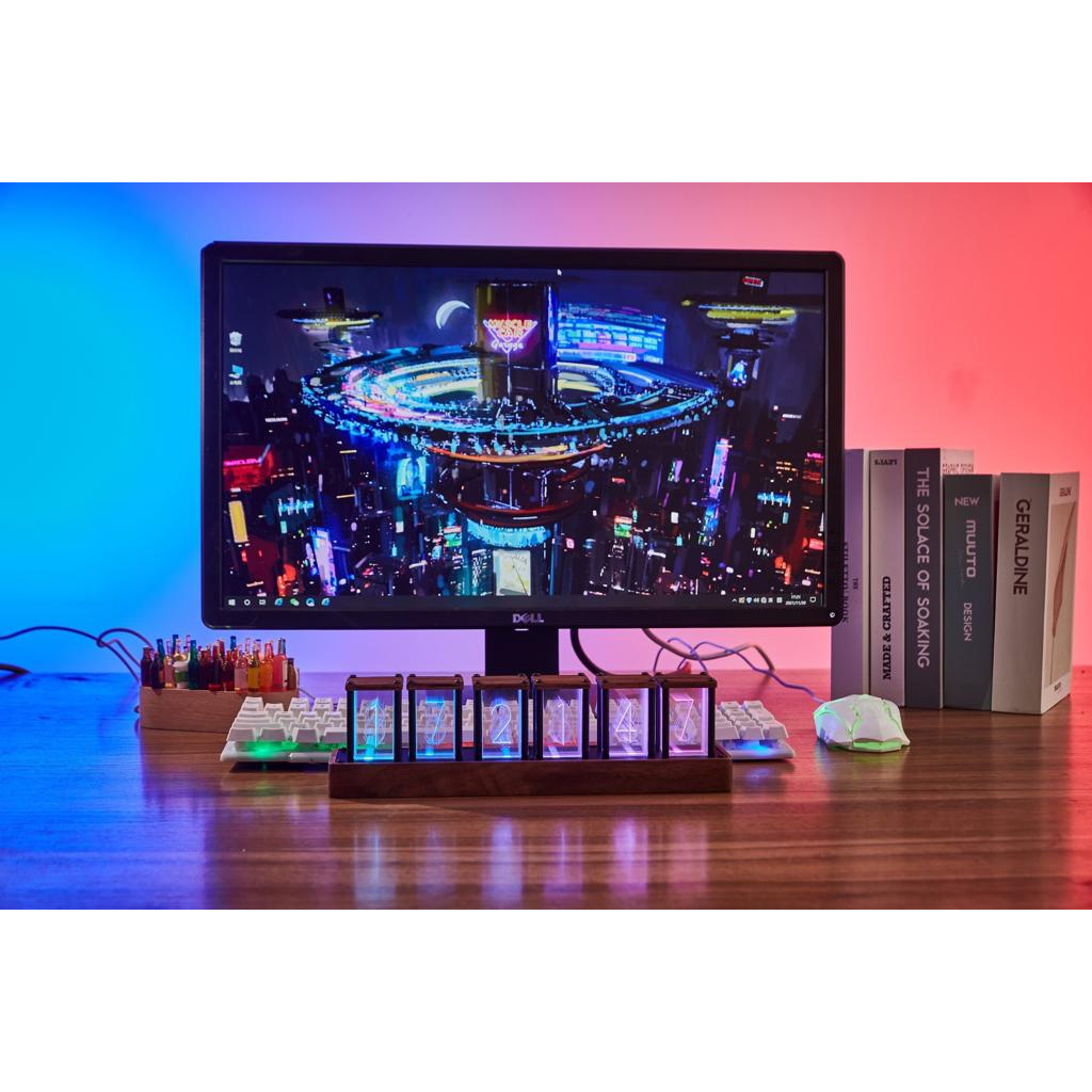 Nixie Ambient Light Clock RGB Glow Tube LED Gaming Clock 复古拟辉光管时钟1600 ...