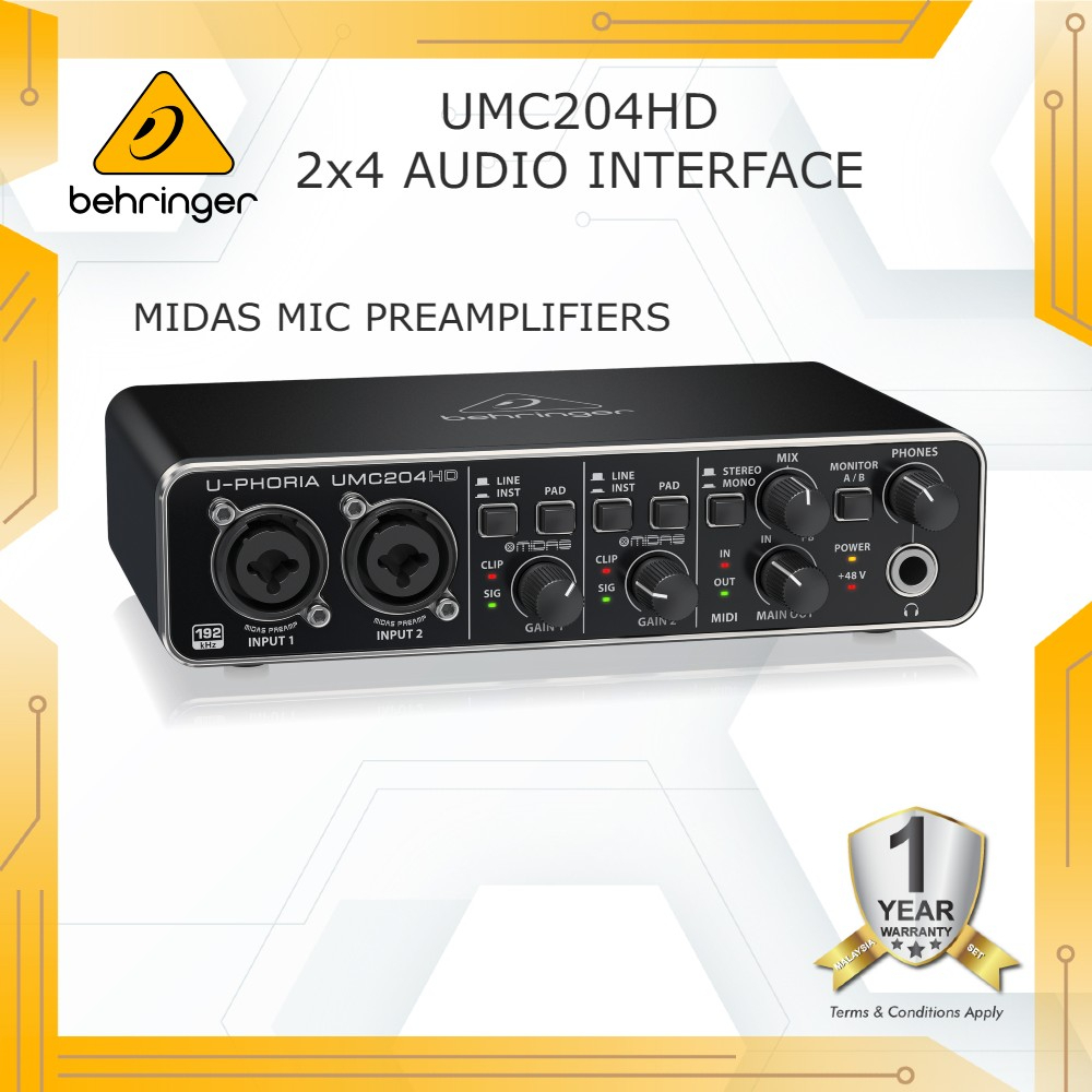 BEHRINGER UMC204HD Audio/MIDI Interface with MIDAS Preamp Shopee